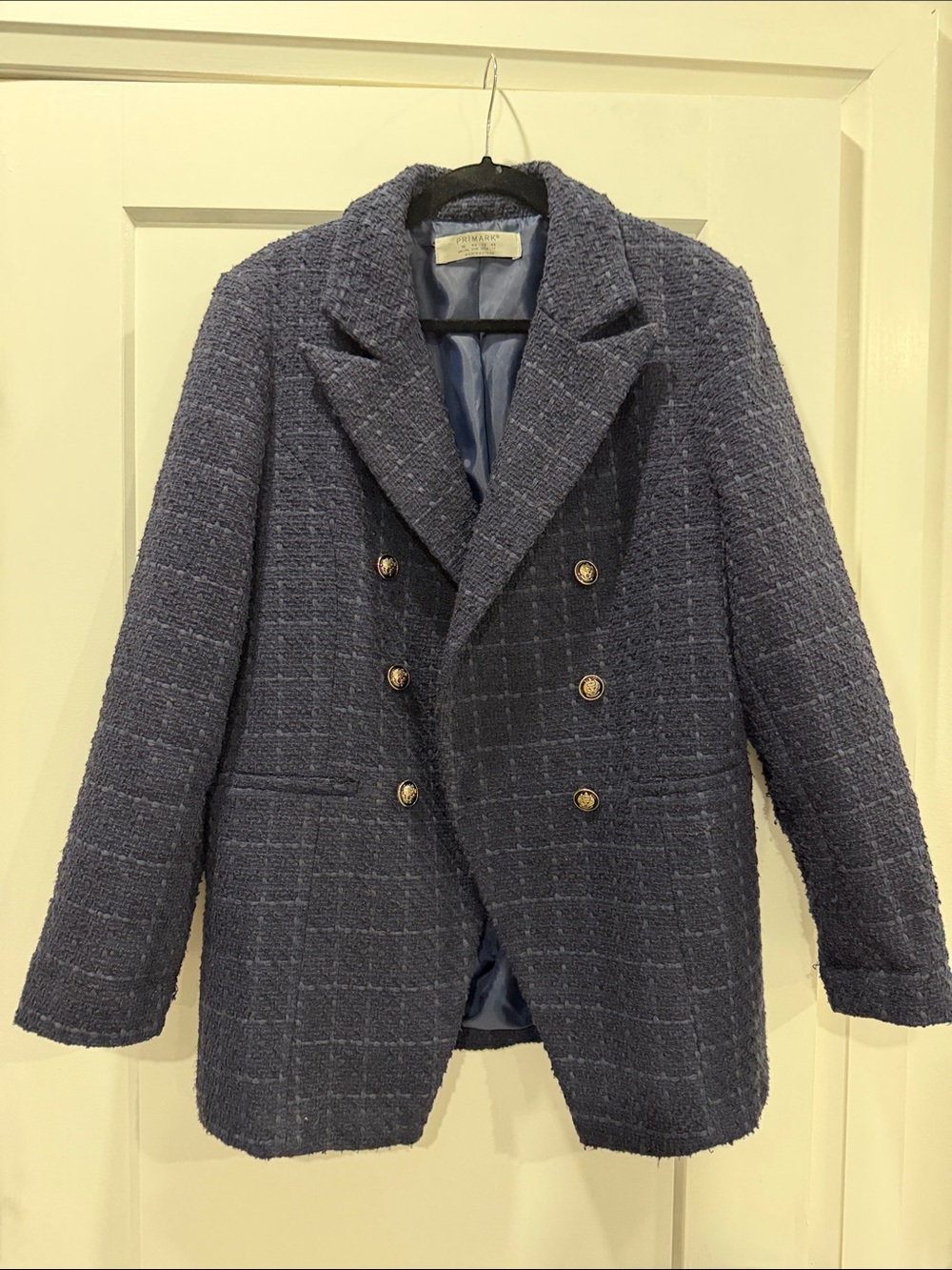 Primark Navy Tweed-Look Lined Jacket IS size 12